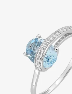 Bague mono fil or blanc 375‰, topaze, oxyde de zirconium SO OR