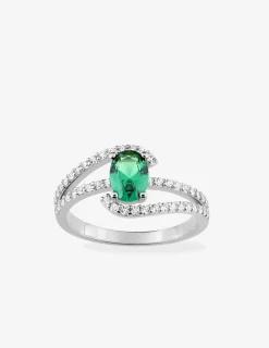 Bague monture ondulée argent 925‰ rhodié et oxyde de zirconium vert SO OR