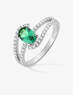 Bague monture ondulée argent 925‰ rhodié et oxyde de zirconium vert SO OR