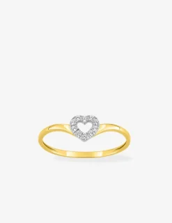 Bague motif cœur bicolore or 375 ‰ oxyde de zirconium, rhodium SO OR
