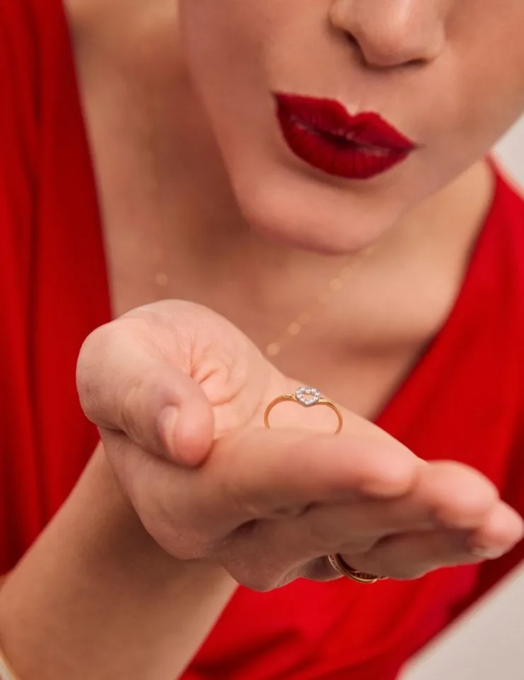 Bague motif cœur bicolore or 375 ‰ oxyde de zirconium, rhodium SO OR