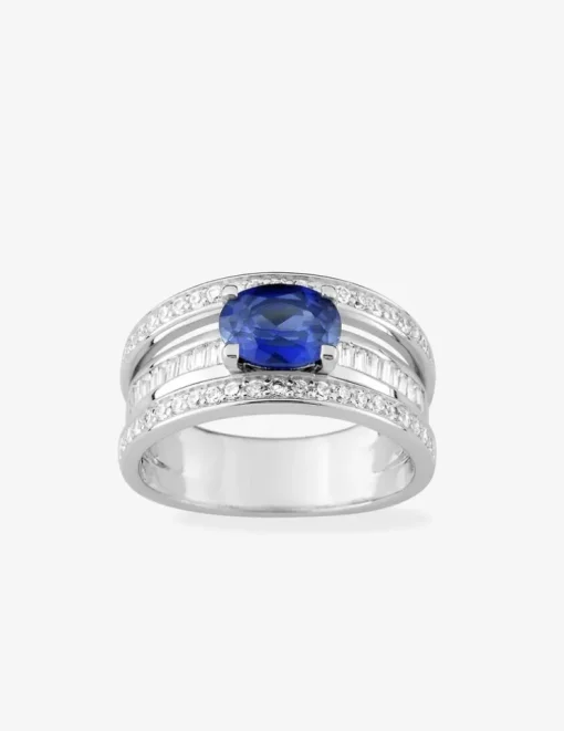 Bague multi anneaux argent rhodié 925 ‰ et oxyde de zirconium bleu foncé SO OR