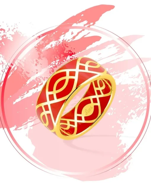 Bague Ondine Or jaune 375‰ et laque corail SO OR