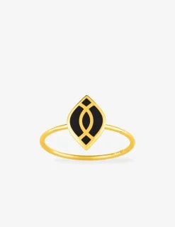 Bague Ondine Or jaune 375‰ et motif laque noir de jais SO OR