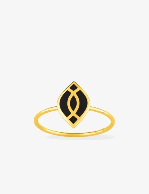 Bague Ondine Or jaune 375‰ et motif laque noir de jais SO OR