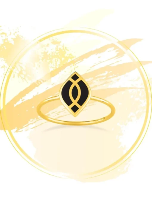 Bague Ondine Or jaune 375‰ et motif laque noir de jais SO OR