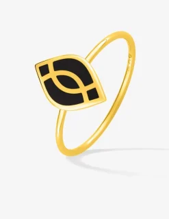 Bague Ondine Or jaune 375‰ et motif laque noir de jais SO OR