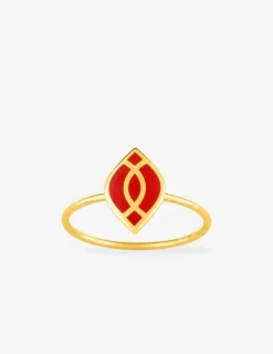 Bague Ondine Or jaune 375‰ et motif laque corail SO OR