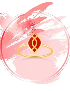Bague Ondine Or jaune 375‰ et motif laque corail SO OR