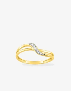 Bague ondulée or jaune 375‰, rhodium et oxydes de zirconium SO OR