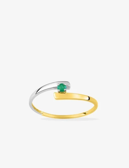 Bague or 375 ‰ et rhodium avec emeraude SO OR