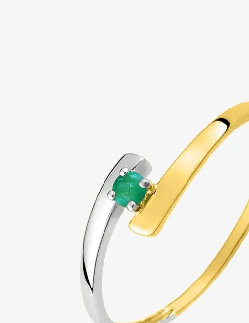 Bague or 375 ‰ et rhodium avec emeraude SO OR