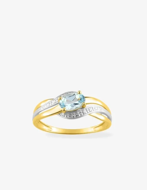 Bague or 375 ‰ et rhodium avec topaze SO OR