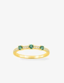 Bague or 750 ‰ jaune avec émeraudes et diamants 0,10 ct SO OR