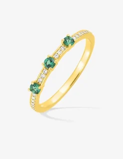 Bague or 750 ‰ jaune avec émeraudes et diamants 0,10 ct SO OR