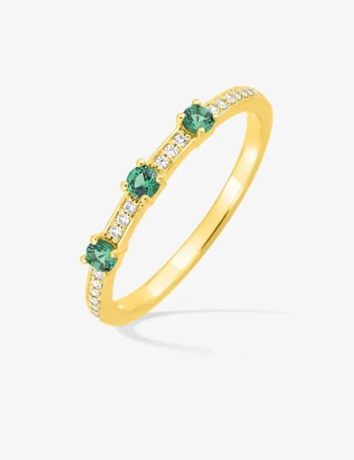 Bague or 750 ‰ jaune avec émeraudes et diamants 0,10 ct SO OR