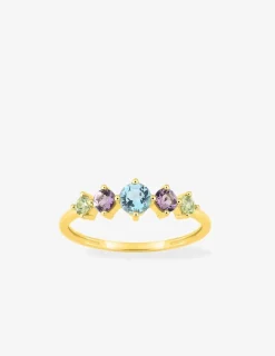 Bague or 375 ‰ jaune avec topaze bleue, améthyste et péridot SO OR