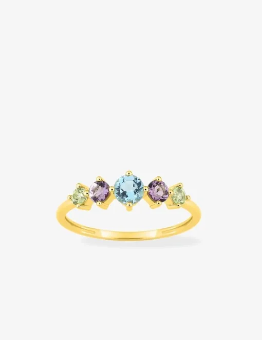 Bague or 375 ‰ jaune avec topaze bleue, améthyste et péridot SO OR