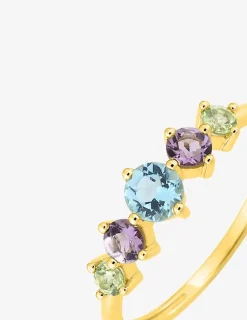 Bague or 375 ‰ jaune avec topaze bleue, améthyste et péridot SO OR