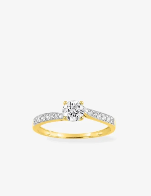 Bague or 375 ‰ jaune et rhodium avec oxydes de zirconium SO OR