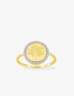 Bague or 375 ‰ jaune et rhodium avec jeton arbre de vie et oxydes de zirconium SO OR