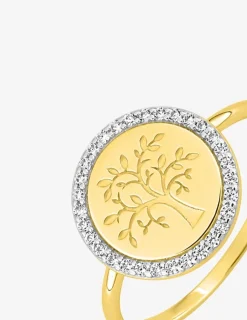 Bague or 375 ‰ jaune et rhodium avec jeton arbre de vie et oxydes de zirconium SO OR