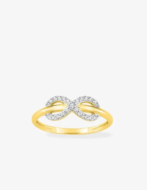 Bague or 375 ‰ jaune et rhodium avec oxydes de zirconium motif infini SO OR