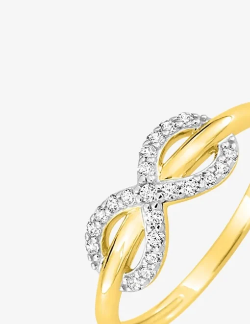 Bague or 375 ‰ jaune et rhodium avec oxydes de zirconium motif infini SO OR