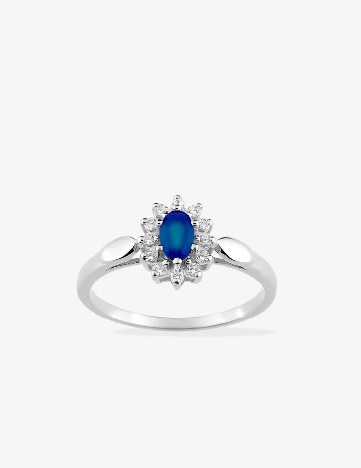 Bague or 375‰ orné de saphir avec entourage oxyde et or blanc SO OR