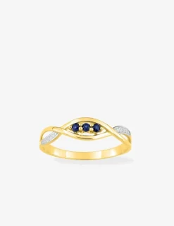 Bague or 375‰ saphir et oxyde style trilogie gamme toi et moi SO OR