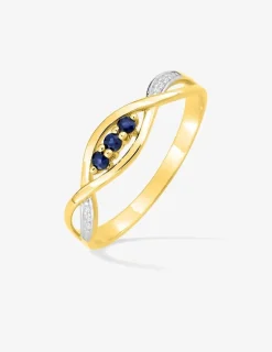 Bague or 375‰ saphir et oxyde style trilogie gamme toi et moi SO OR