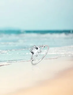 Bague or blanc 375‰, aigue-marine SO OR