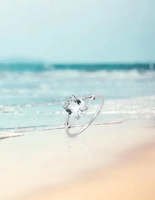 Bague or blanc 375‰, aigue-marine SO OR