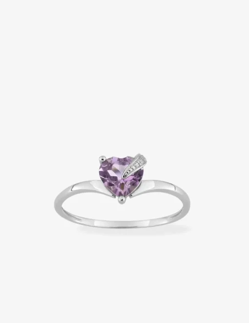 Bague or blanc 375‰, améthyste cœur SO OR
