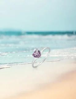 Bague or blanc 375‰, améthyste cœur SO OR