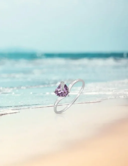 Bague or blanc 375‰, améthyste cœur SO OR
