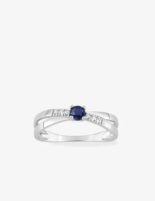 Bague or blanc 375‰, saphir et oxyde de zirconium SO OR