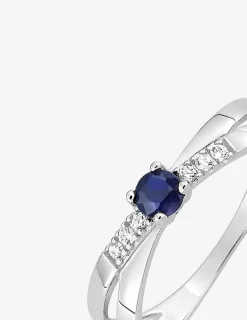 Bague or blanc 375‰, saphir et oxyde de zirconium SO OR