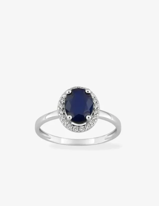 Bague or blanc 375‰, saphir et oxyde de zirconium SO OR