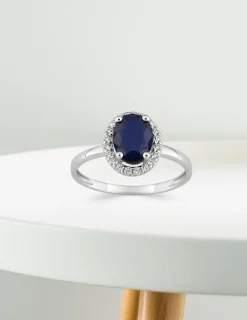 Bague or blanc 375‰, saphir et oxyde de zirconium SO OR