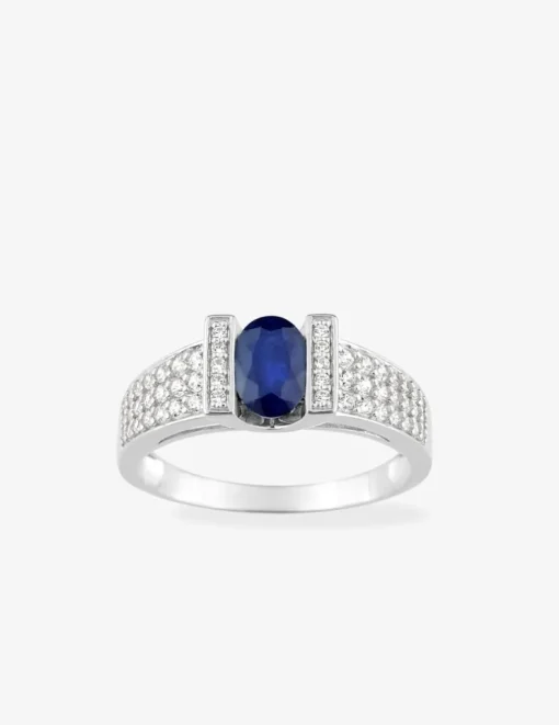 Bague or blanc 375‰, saphir et oxydes de zirconium SO OR