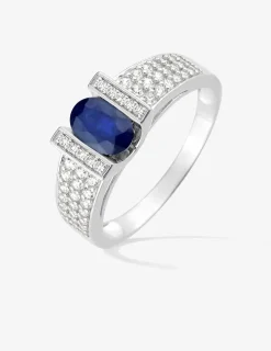 Bague or blanc 375‰, saphir et oxydes de zirconium SO OR