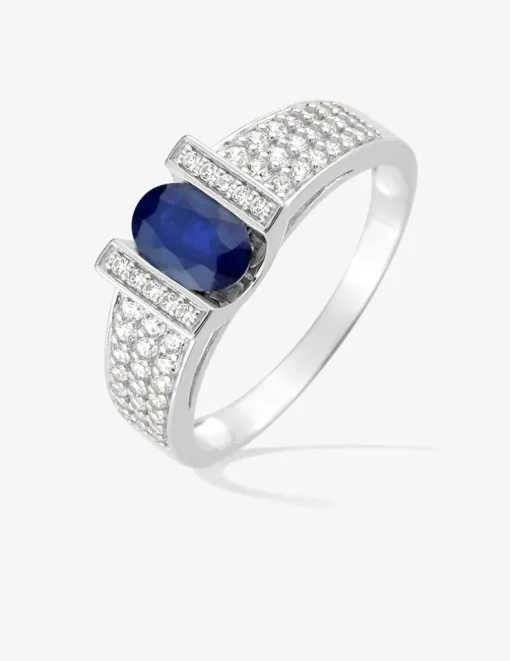 Bague or blanc 375‰, saphir et oxydes de zirconium SO OR