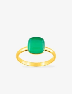 Bague or jaune 750 ‰ et agate verte SO OR