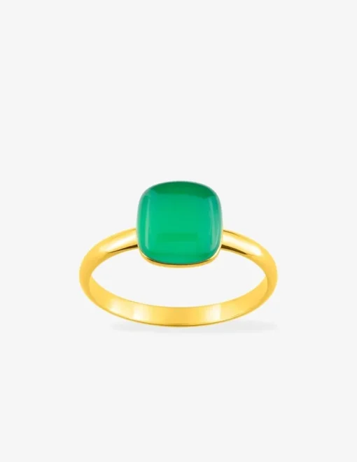 Bague or jaune 750 ‰ et agate verte SO OR