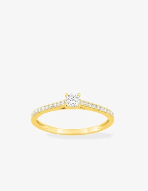 Bague or jaune 375 ‰ et diamants synthétiques 0,27 ct serti griffes SO OR