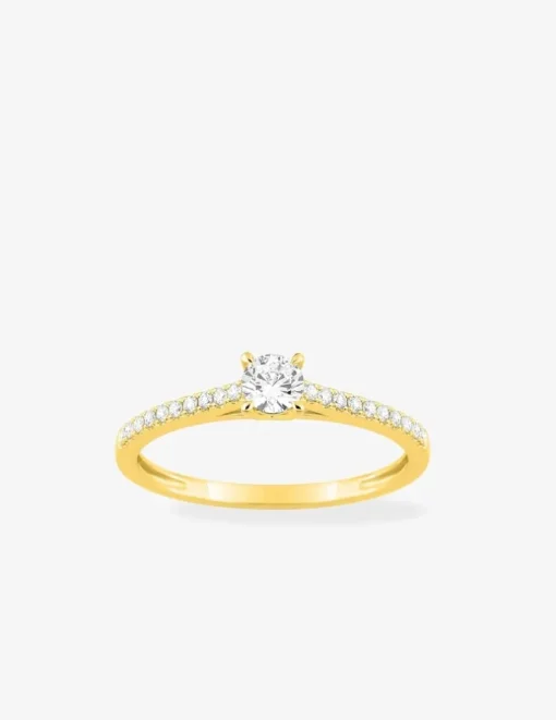 Bague or jaune 375 ‰ et diamants synthétiques 0,30 ct serti griffes SO OR