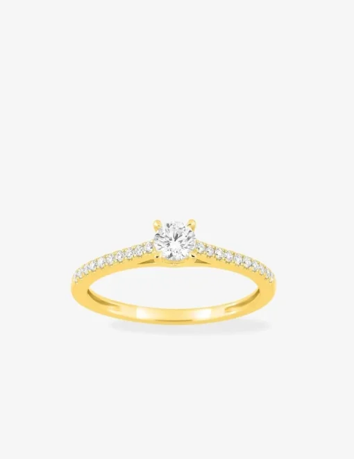 Bague or jaune 375 ‰ et diamants synthétiques 0,35 ct serti griffes SO OR