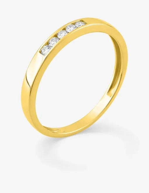 Bague or jaune 375 ‰ et diamants synthétiques 0,15 ct serti rail SO OR