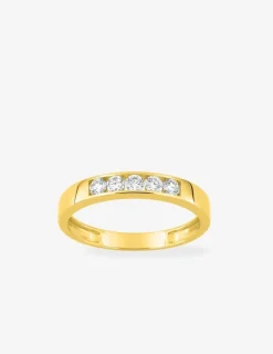 Bague or jaune 375 ‰ et diamants synthétiques 0,35 ct serti rail SO OR